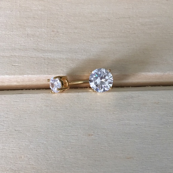 Gold CZ Prong Belly Button Ring - Picture 2 of 3